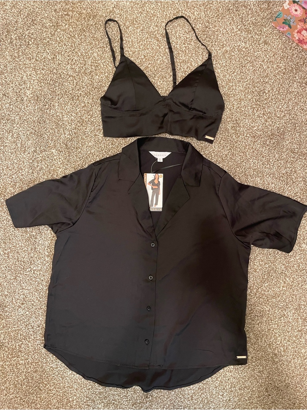 Danskin Black Satin 3-Piece Pajama Set with Bralette - Picture 2 of 4